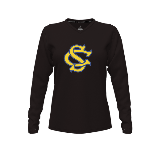 [CUS-DFW-TEES-CMF-VNK-LSL-BLK-FYXS-LOGO3] Decker Comfort T-Shirt (Female Youth XS, Black, V Neck, Logo 3, Long Sleeve)