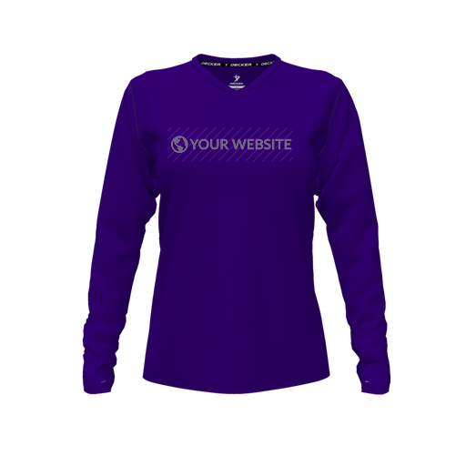[CUS-DFW-TEES-CMF-VNK-LSL-PUR-FYXS-LOGO2] Decker Comfort T-Shirt (Female Youth XS, Purple, V Neck, Logo 2, Long Sleeve)