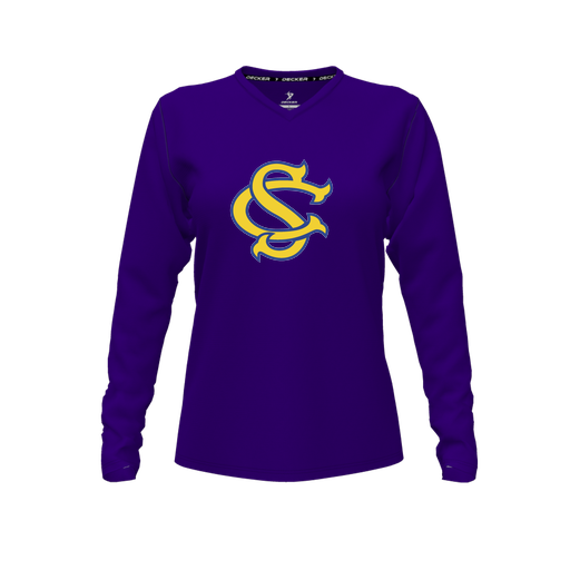 [CUS-DFW-TEES-CMF-VNK-LSL-PUR-FYXS-LOGO3] Comfort T-Shirt (Female Youth XS, Purple, V Neck, Logo 3, Long Sleeve)