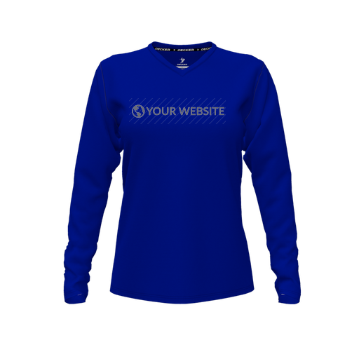 [CUS-DFW-TEES-PER-VNK-LSL-RYL-FYXS-LOGO2] Decker Performance T-Shirt (Female Youth XS, Royal, V Neck, Logo 2, Long Sleeve)