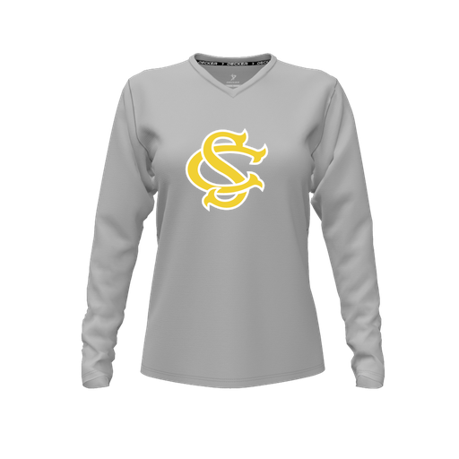 [CUS-DFW-TEES-PER-VNK-LSL-GRY-FYXS-LOGO1] Decker Performance T-Shirt (Female Youth XS, Gray, V Neck, Logo 1, Long Sleeve)