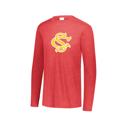 [FTLCUBRD-AXS-LOGO1] Decker Men's Tri-Blend T-Shirt - Long Sleeve (Adult XS, Red, Logo 1)