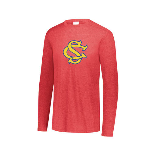 [FTLCUBRD-AXS-LOGO3] Decker Men's Tri-Blend T-Shirt - Long Sleeve (Adult XS, Red, Logo 3)