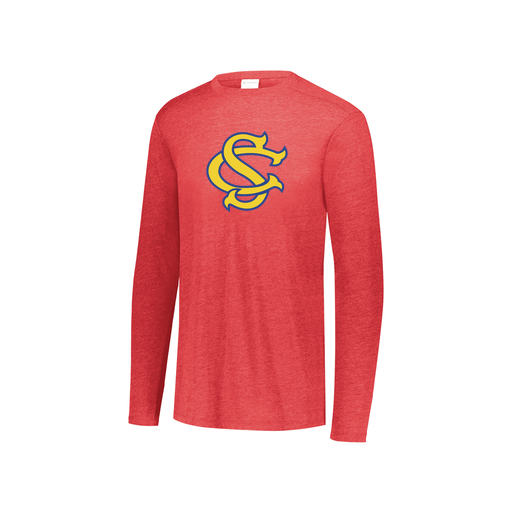 [FTLCUBRD-YS-LOGO3] Decker Youth Tri-Blend T-Shirt - Long Sleeve (Youth S, Red, Logo 3)