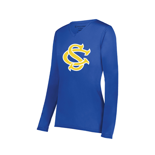 [222824.060.S-LOGO1] Ladies LS Smooth Sport Shirt (Female Adult S, Royal, Logo 1)